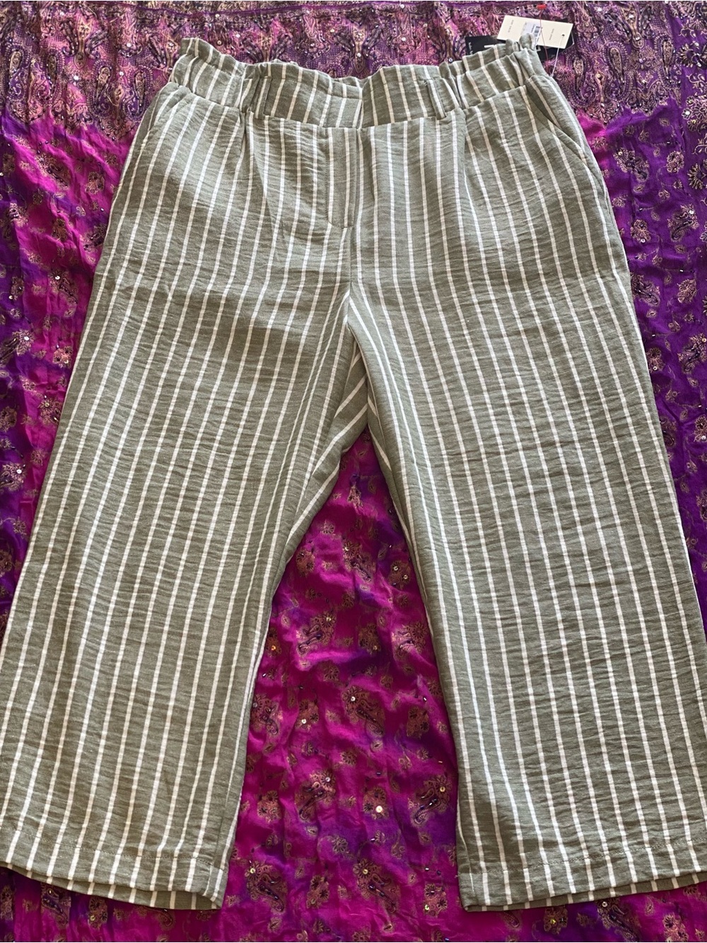 SOHO APPAREL Olive Green and White Striped Top